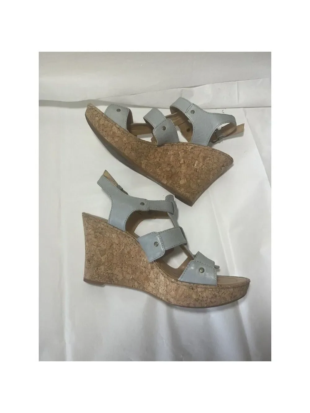 Born Crown Leather Cork Wedge Boho Buckle Sandal blue Women’s Size 11